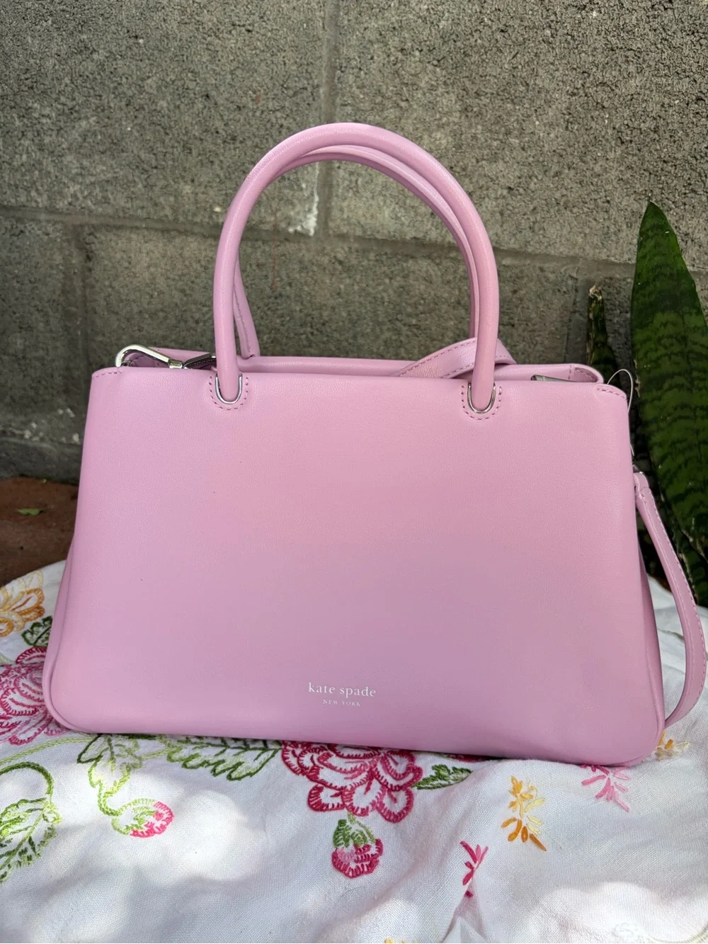 kate spade Grace pastel pink leather satchel with detachable strap